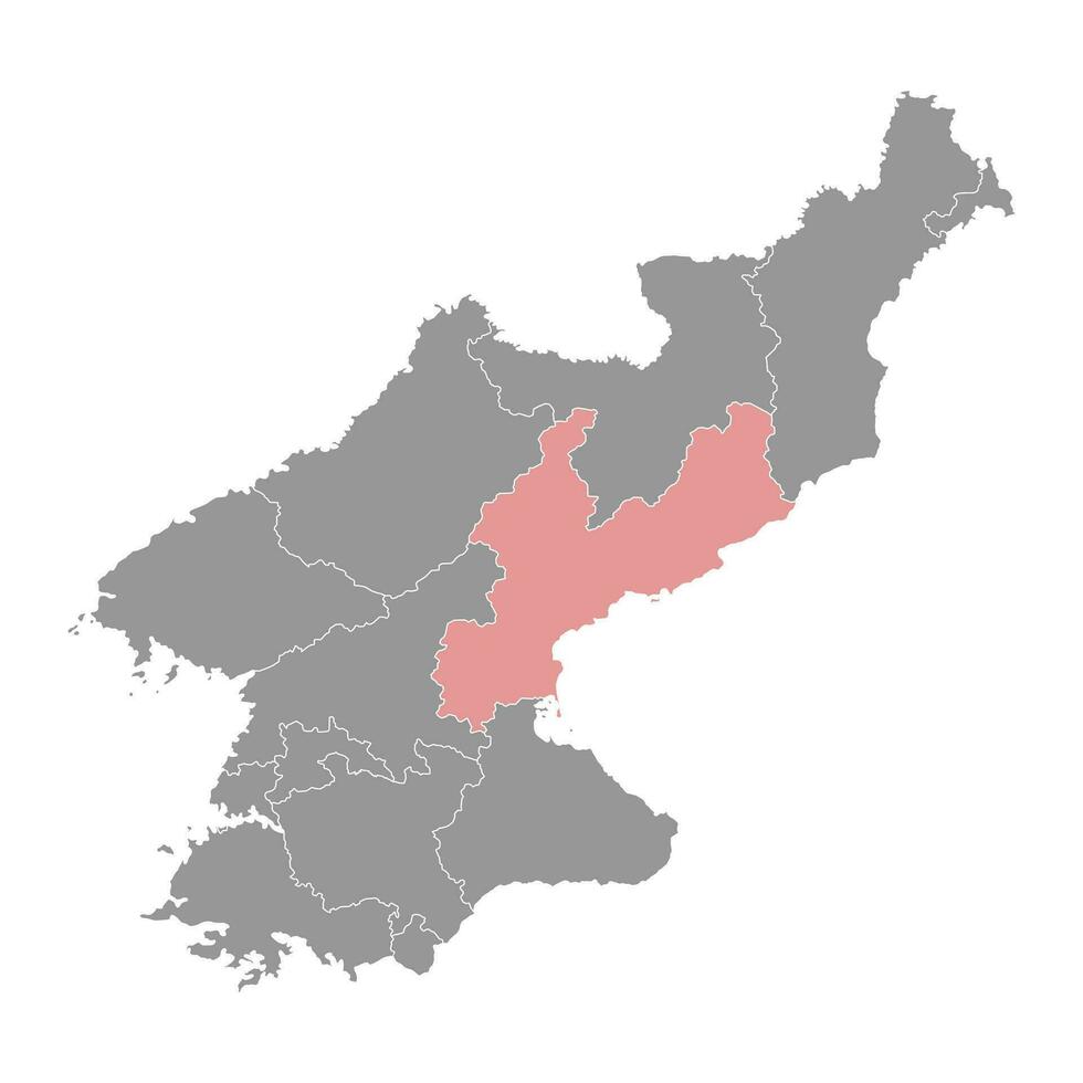 Sud hamgyong Provincia carta geografica, amministrativo divisione di nord Corea. vettore illustrazione.