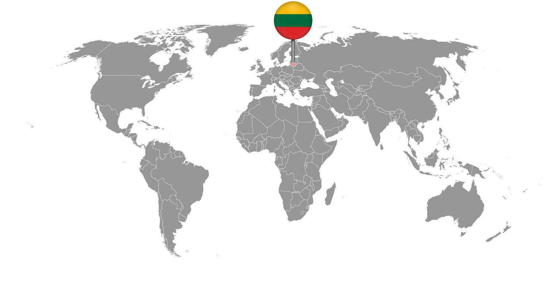 mappa pin con bandiera lituania sulla mappa del mondo. illustrazione vettoriale. vettore