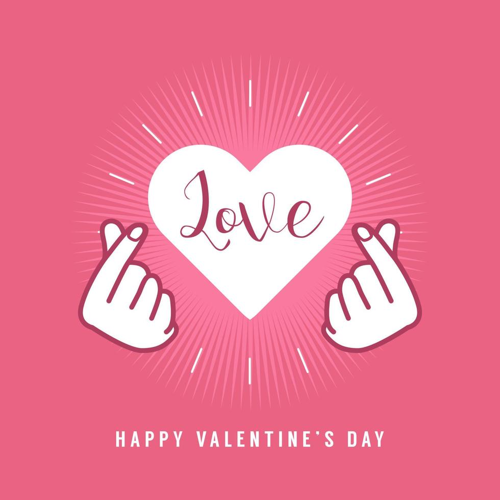 dito cuore amore segno simbolo con felice giorno di San Valentino romantico biglietto di auguri. vettore