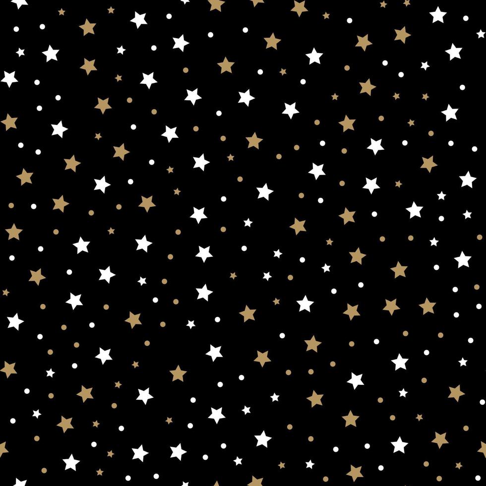modello senza cuciture con piccole stelle posteriori arrotondate, punti e cerchi su sfondo nero. vettore
