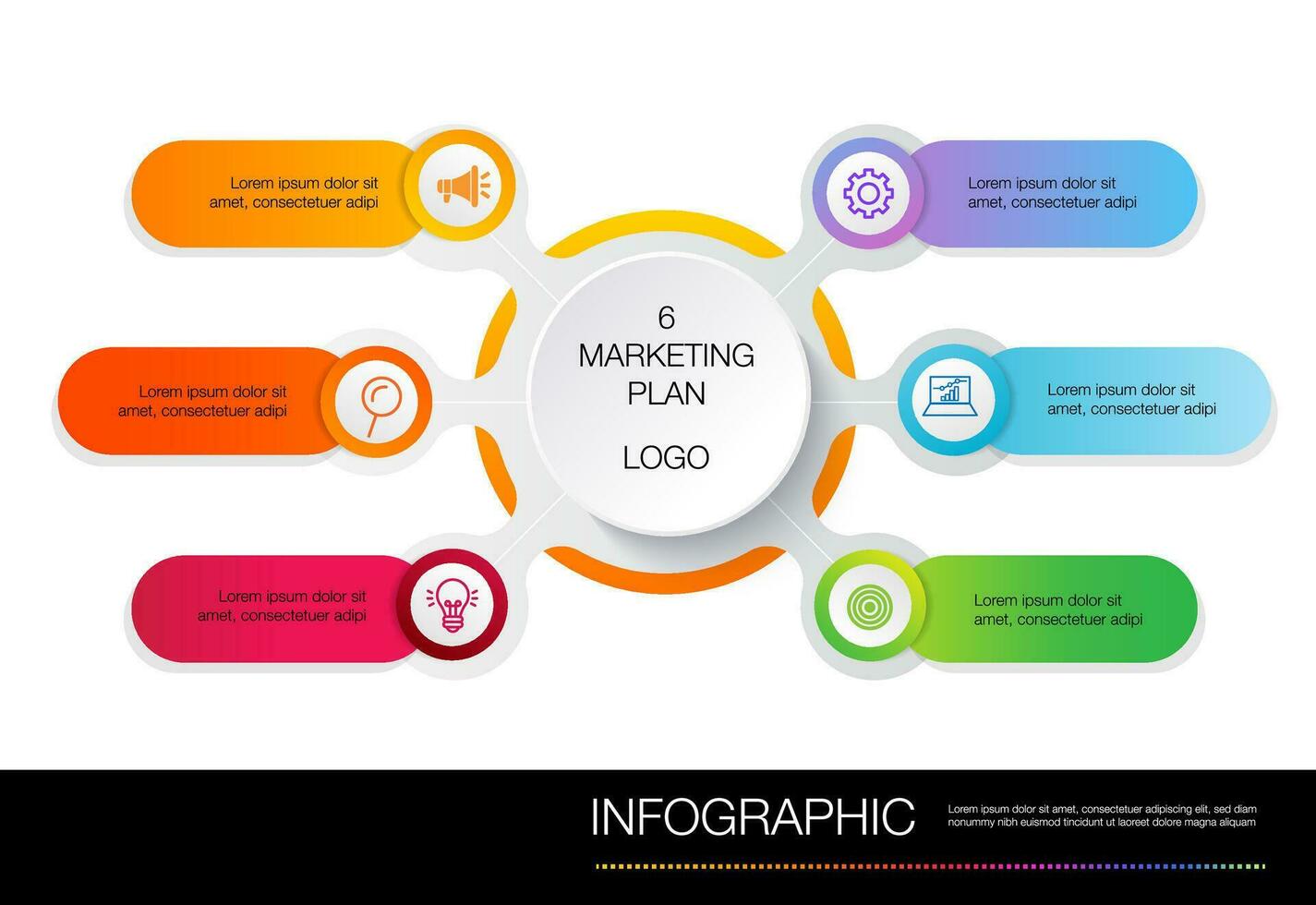 Infografica modello per attività commerciale 6 passo opzione moderno design pianificazione, dati, strategia, diagramma, vettore Infografica marketing Piano