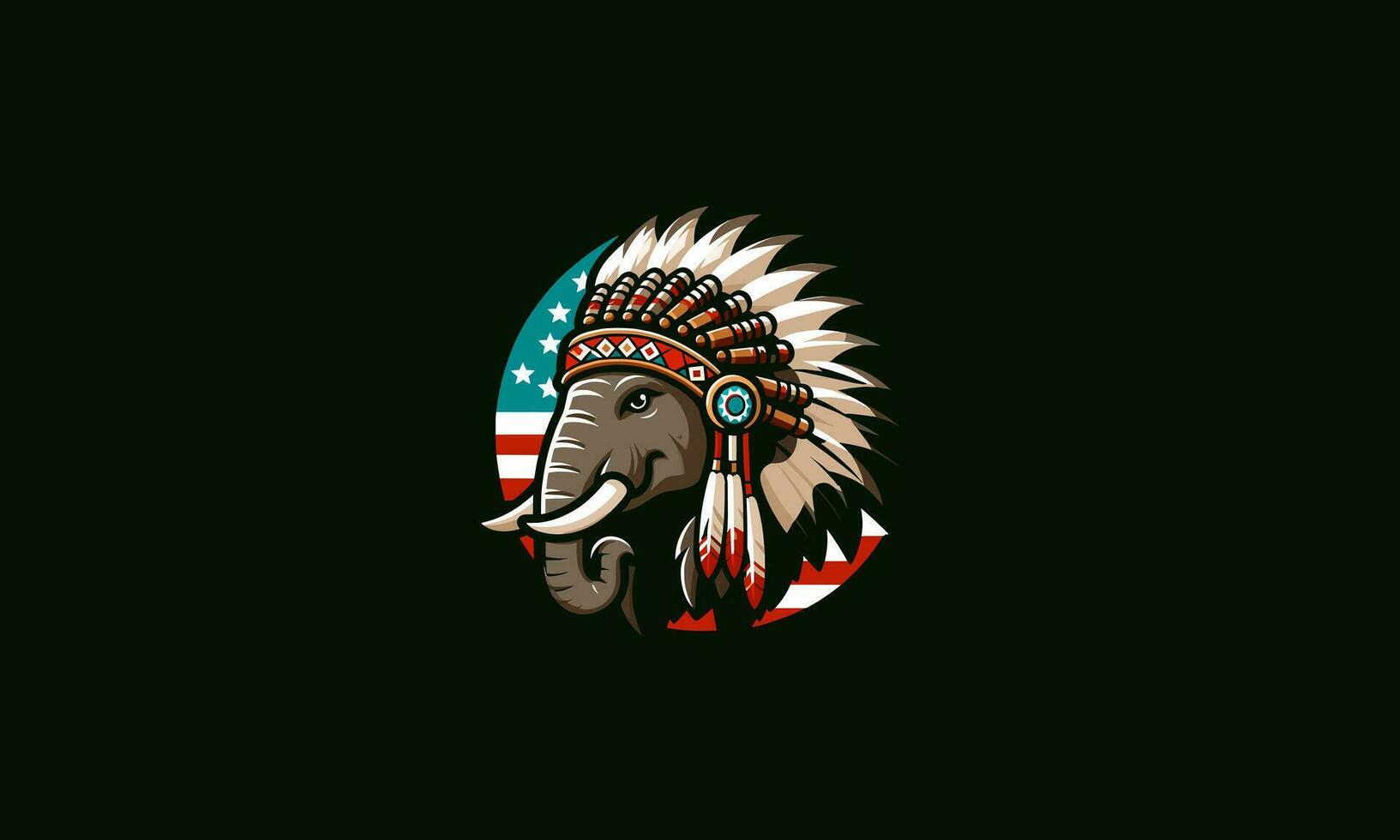 testa elefante indossare nativo americano vettore logo design