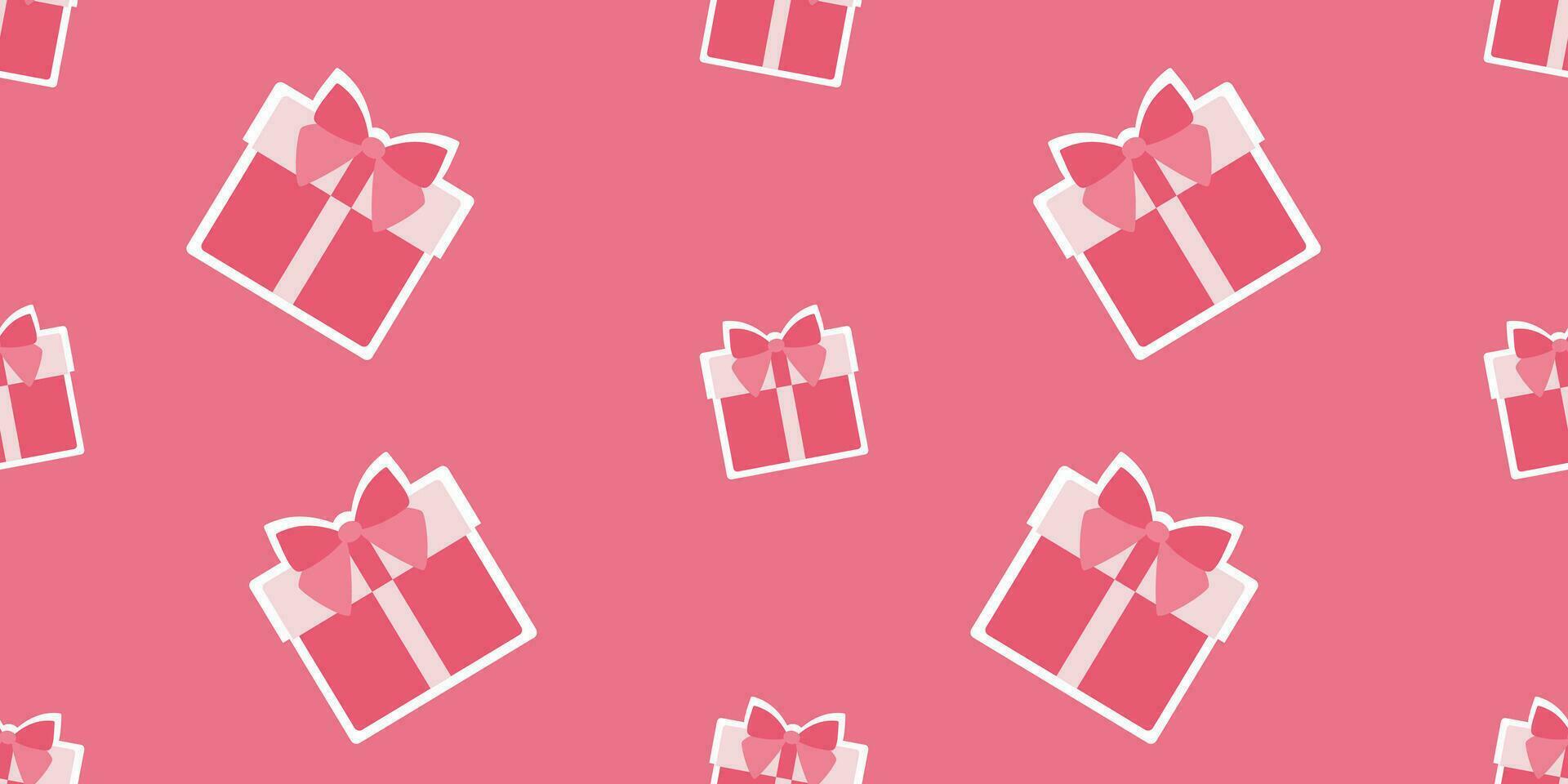 San Valentino giorno senza soluzione di continuità modello con rosa regalo scatola con arco. vettore piatto illustrazione per romantico disegni di saluto carta, regalo involucro carta, Stazionario, tessile, tessuto. colore romantico sfondo.