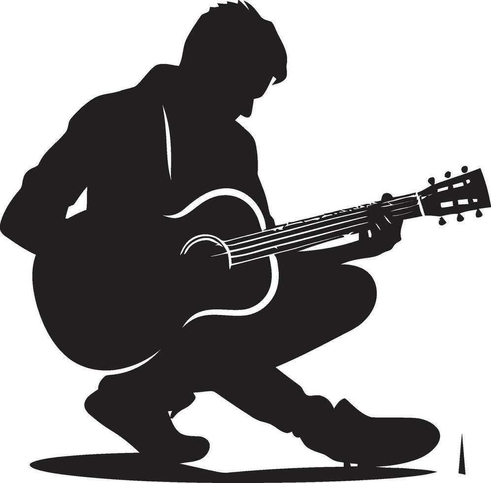 acustico inno chitarra giocatore logo design ritmo fantasticheria musicista vettore icona