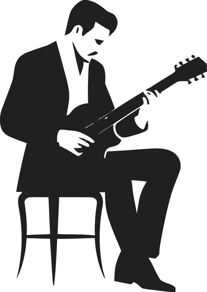 serenata serenità musicista emblema design armonico orizzonte chitarra giocatore icona vettore