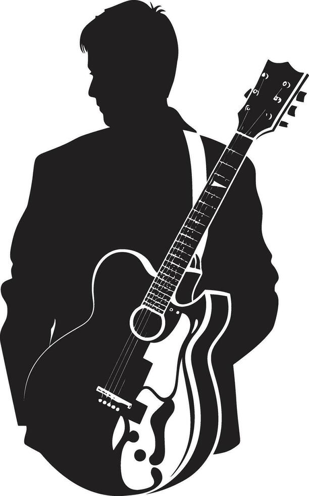 ritmo rapimento chitarra giocatore logo grafico melodico musa musicista iconico emblema vettore