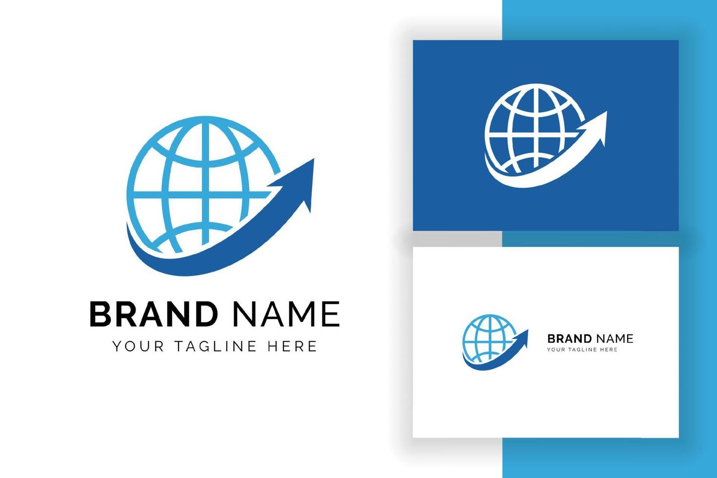 modello di progettazione di logo di affari di finanza mondiale. globo con logo vettoriale freccia.