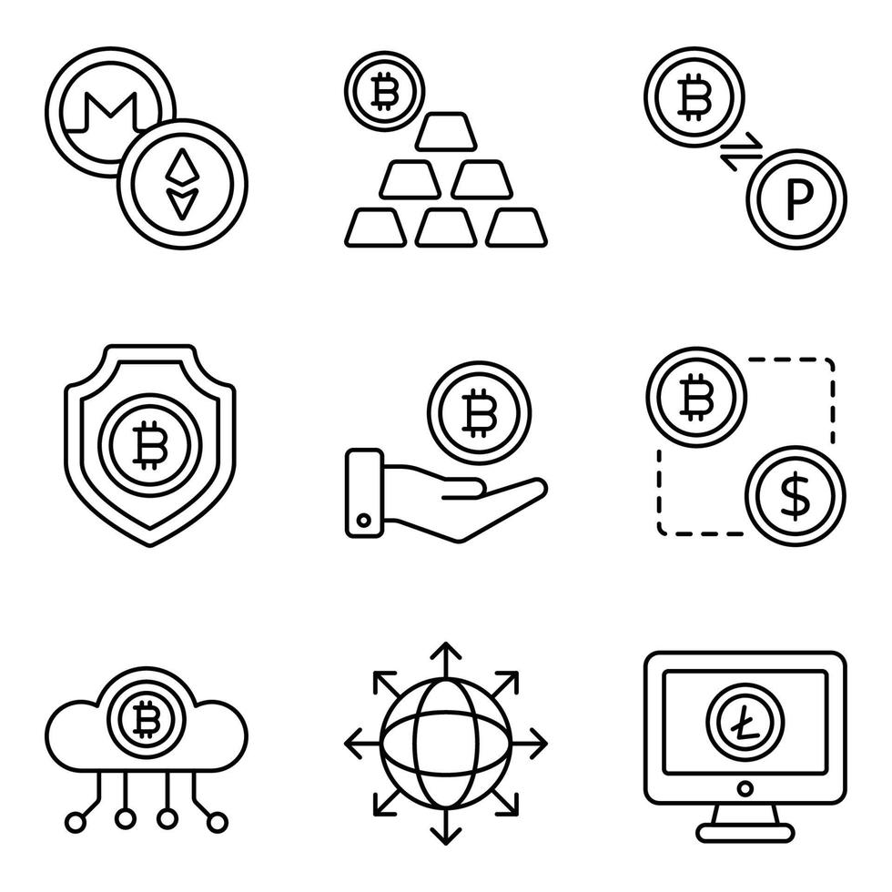 set di icone della linea di criptovaluta vettore