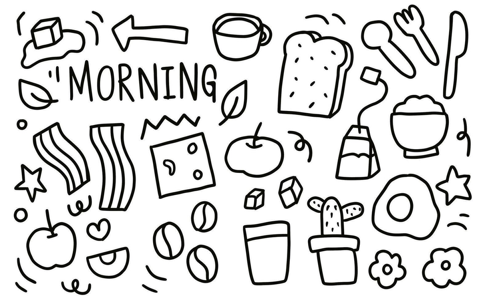 mano disegnato scarabocchi vettore. mattina tempo prima colazione vettore