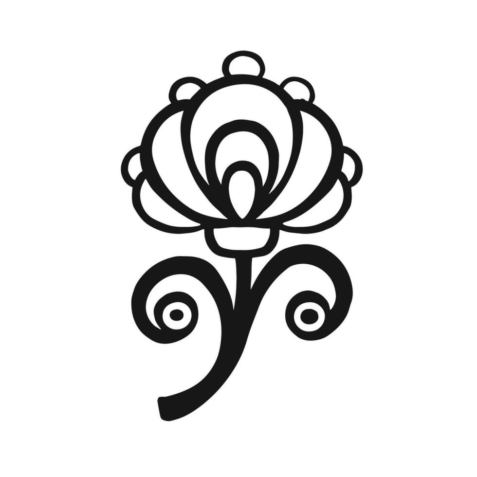 etnicamente stilizzato lineare schema indiano nero e bianca fiore, vettore