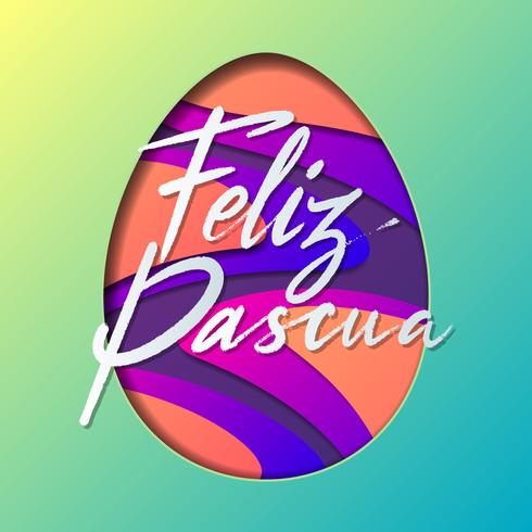 Feliz Pascoa calligrafico con modello di uovo di Pasqua colorato vettore