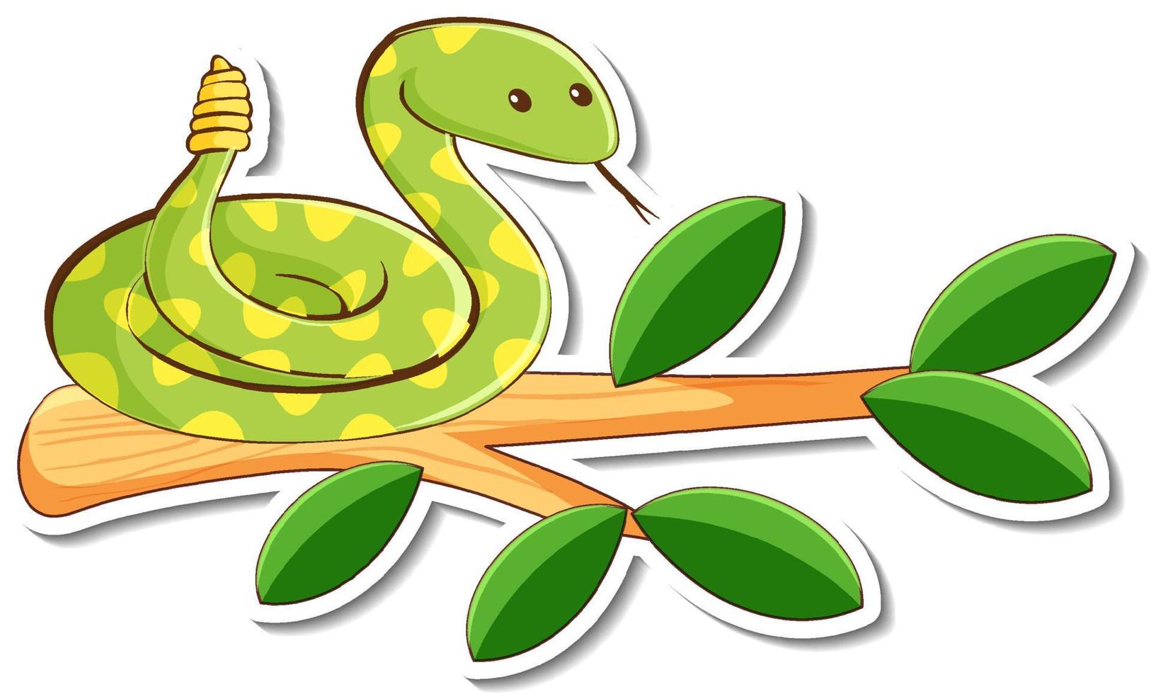 personaggio dei cartoni animati di serpente a sonagli verde su un adesivo di ramo vettore