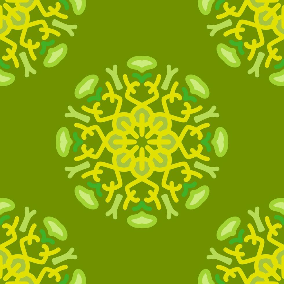 senza soluzione di continuità modello giallo verde menta oliva foresta mandala floreale creativo design sfondo vettore illustrazione