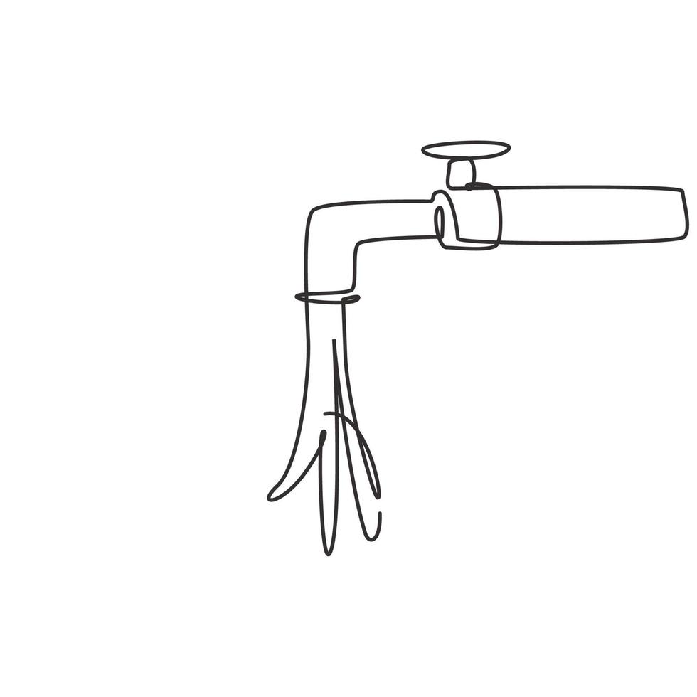 singolo disegno a tratteggio di una spruzzata d'acqua che cade dal rubinetto dell'acqua. simbolo di freschezza e pulizia delle mani da germi e batteri. linea continua disegnare disegno grafico illustrazione vettoriale. vettore