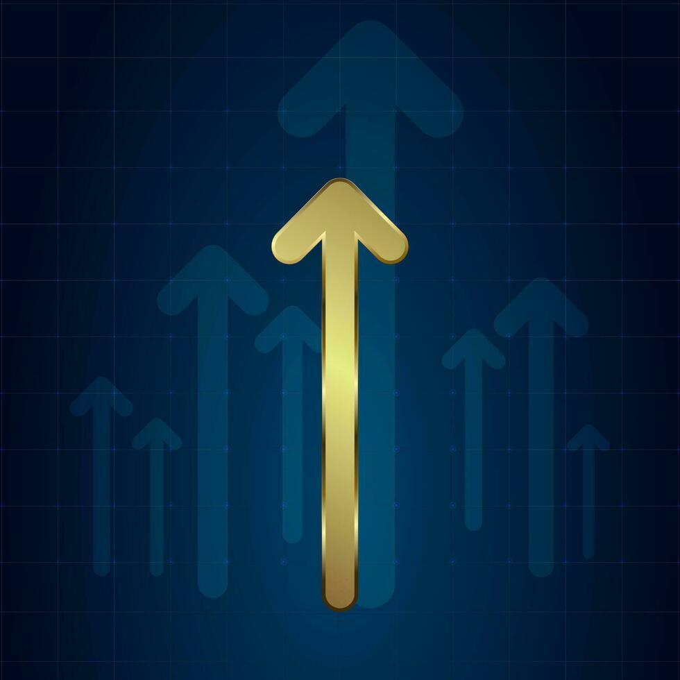 un' crescita freccia su digitale su blu buio sfondo. vettore illustrazione hi-tech. investimento grafico tecnologia