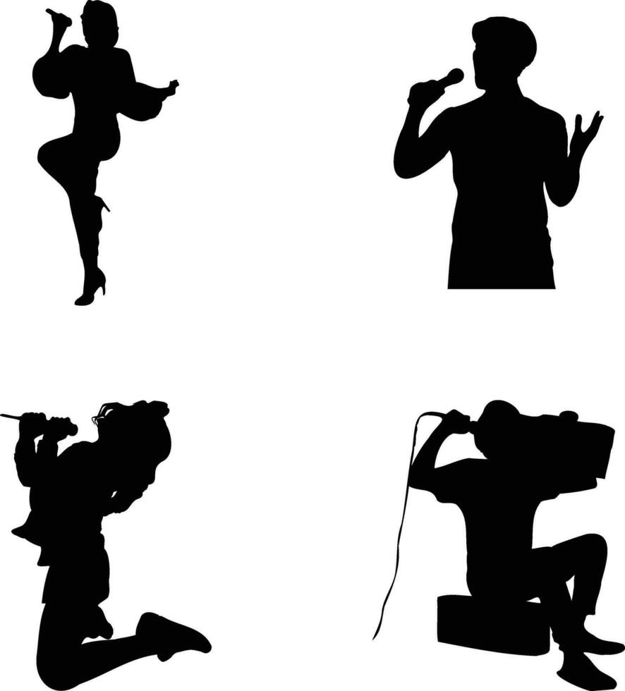 cantante posa silhouette icona per musica Festival invito sfondo. vettore illustrazione impostare.