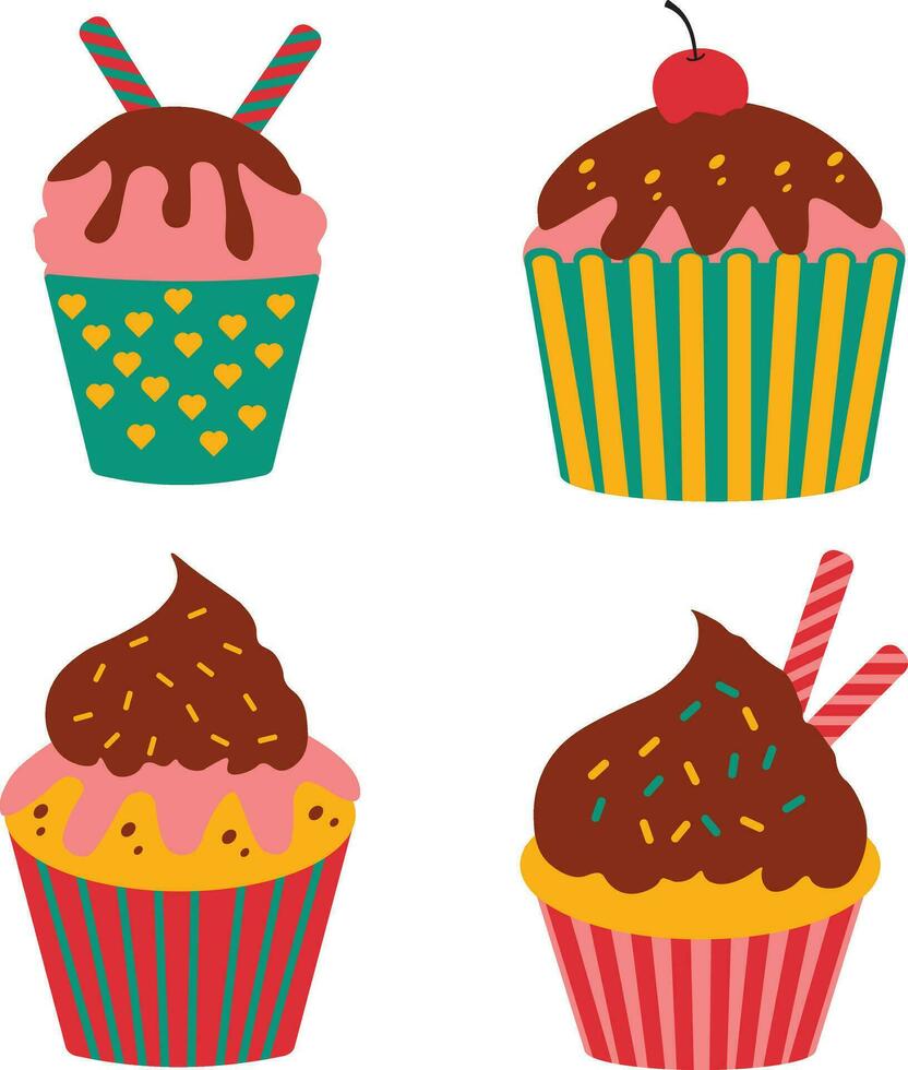 impostato di diverso Cupcake dolce. con carino cartone animato design. isolato vettore icona.