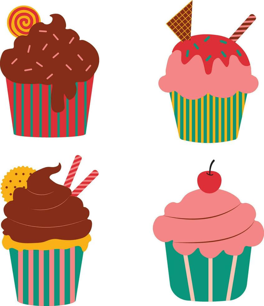 impostato di diverso Cupcake dolce. con carino cartone animato design. isolato vettore icona.