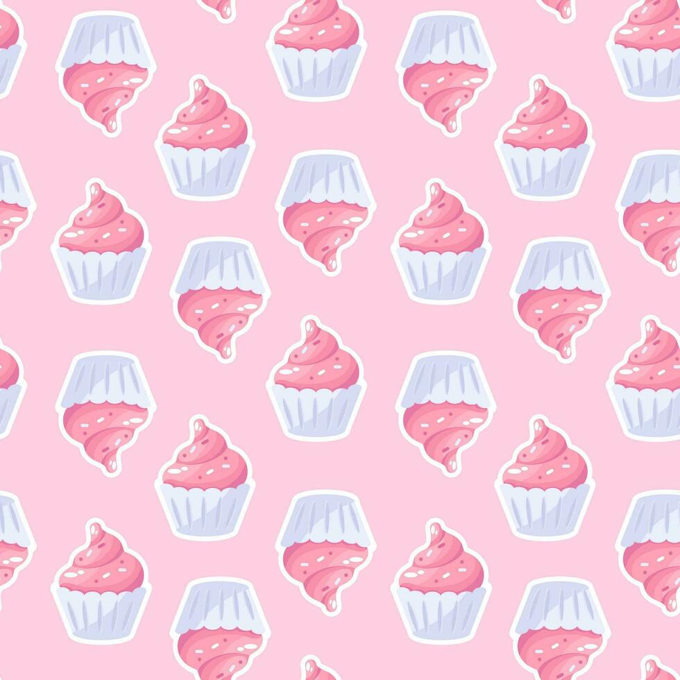 Cupcake senza soluzione di continuità modello su rosa sfondo vettore