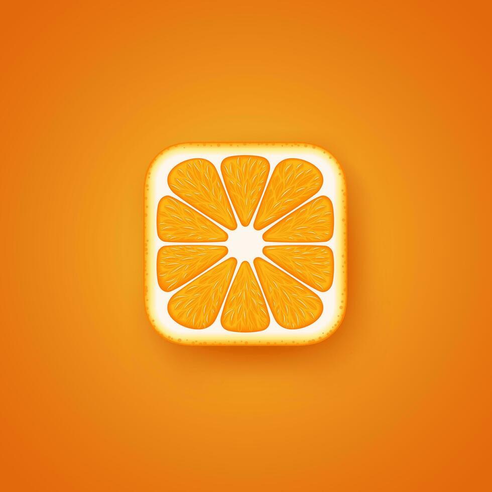 3d cartone animato modello di fresco agrume frutta. piazza mandarino icona su arancia sfondo. isolato vettore illustrazione per succo confezione, verdura, vegetariano eco naturale cibo negozio, logo, mobile App