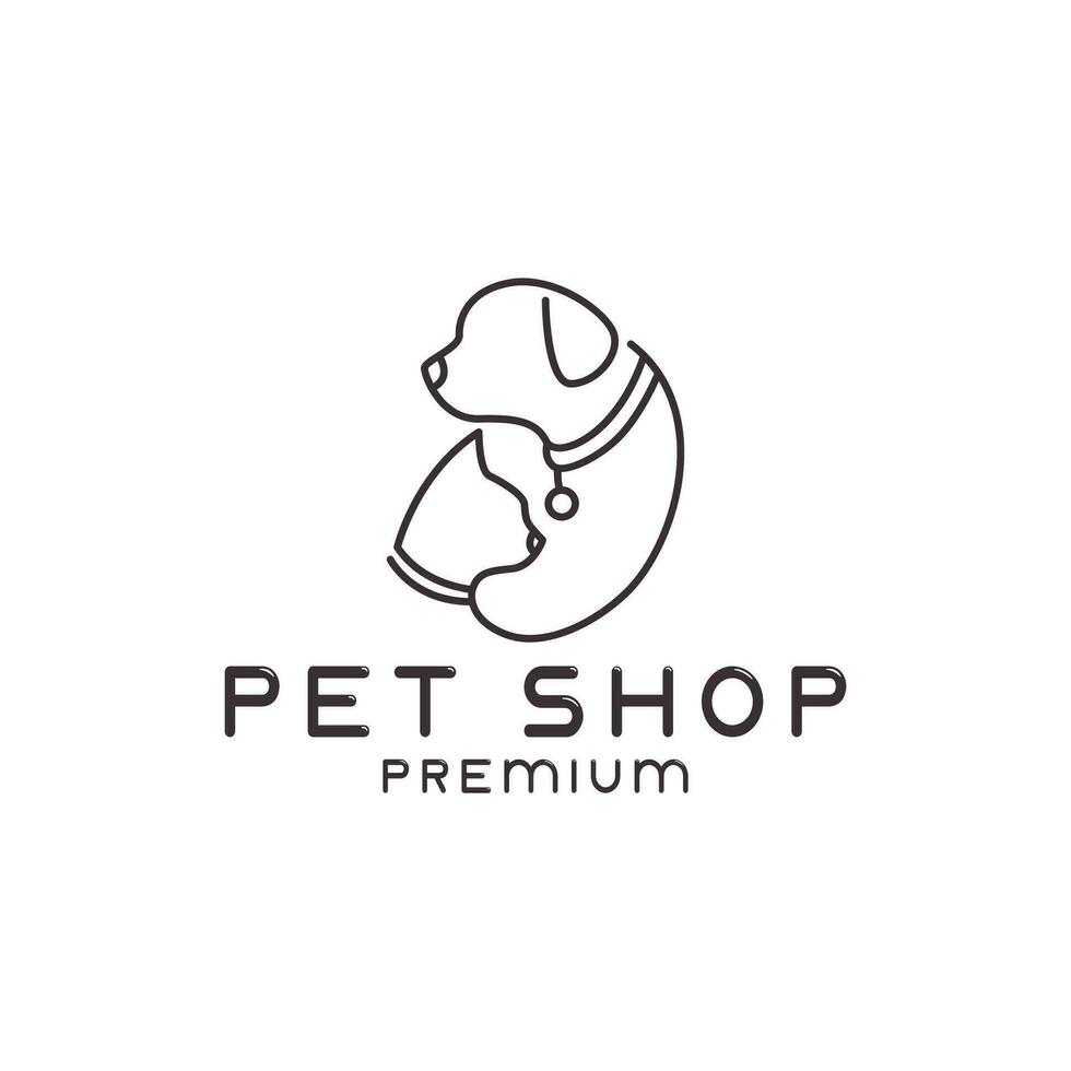 animale domestico negozio gatto e cane Linee arte logo vettore simbolo astratto illustrazione design