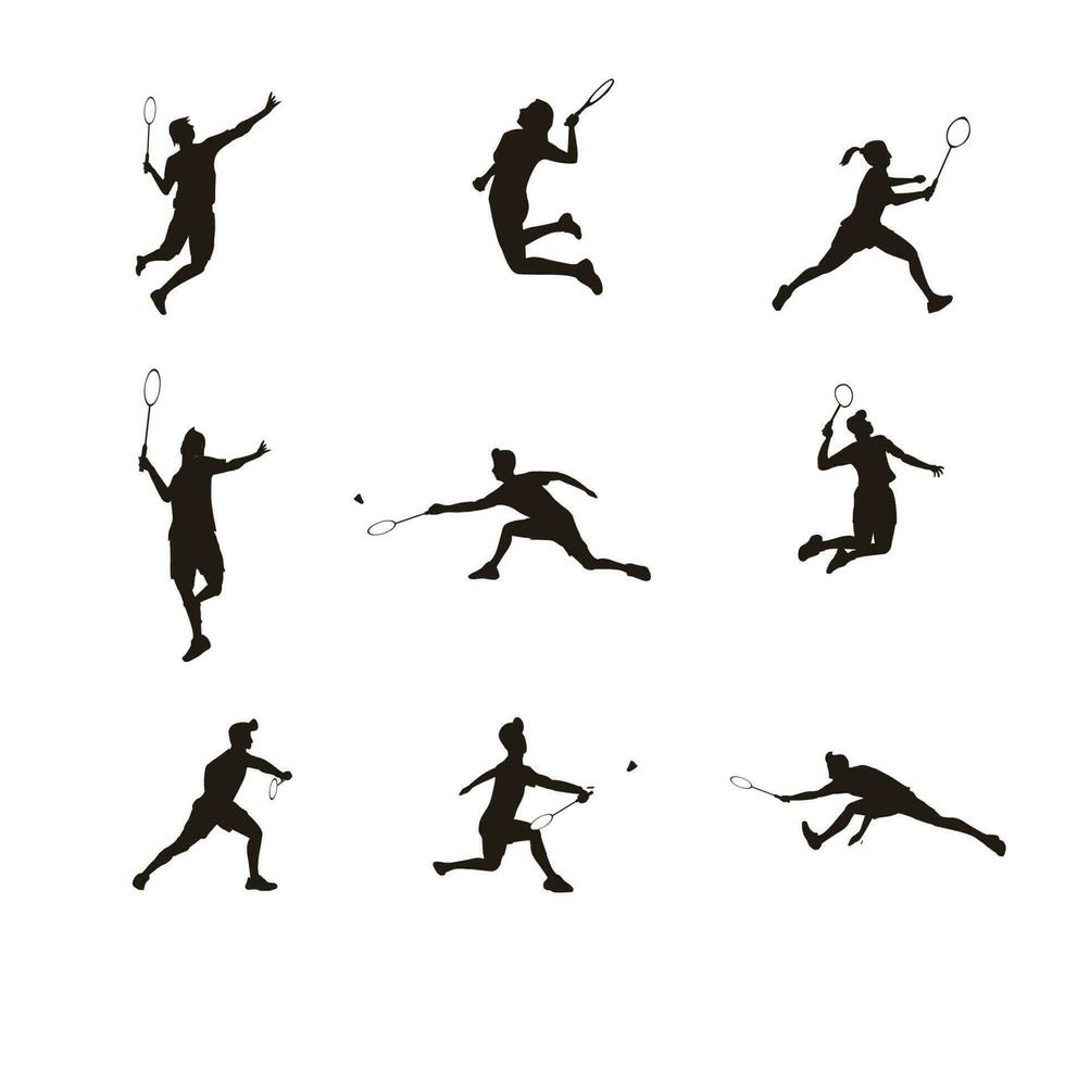 vettore illustrazione - uomo e donne atleta siamo giocando badminton silhouette - piatto cartone animato stile