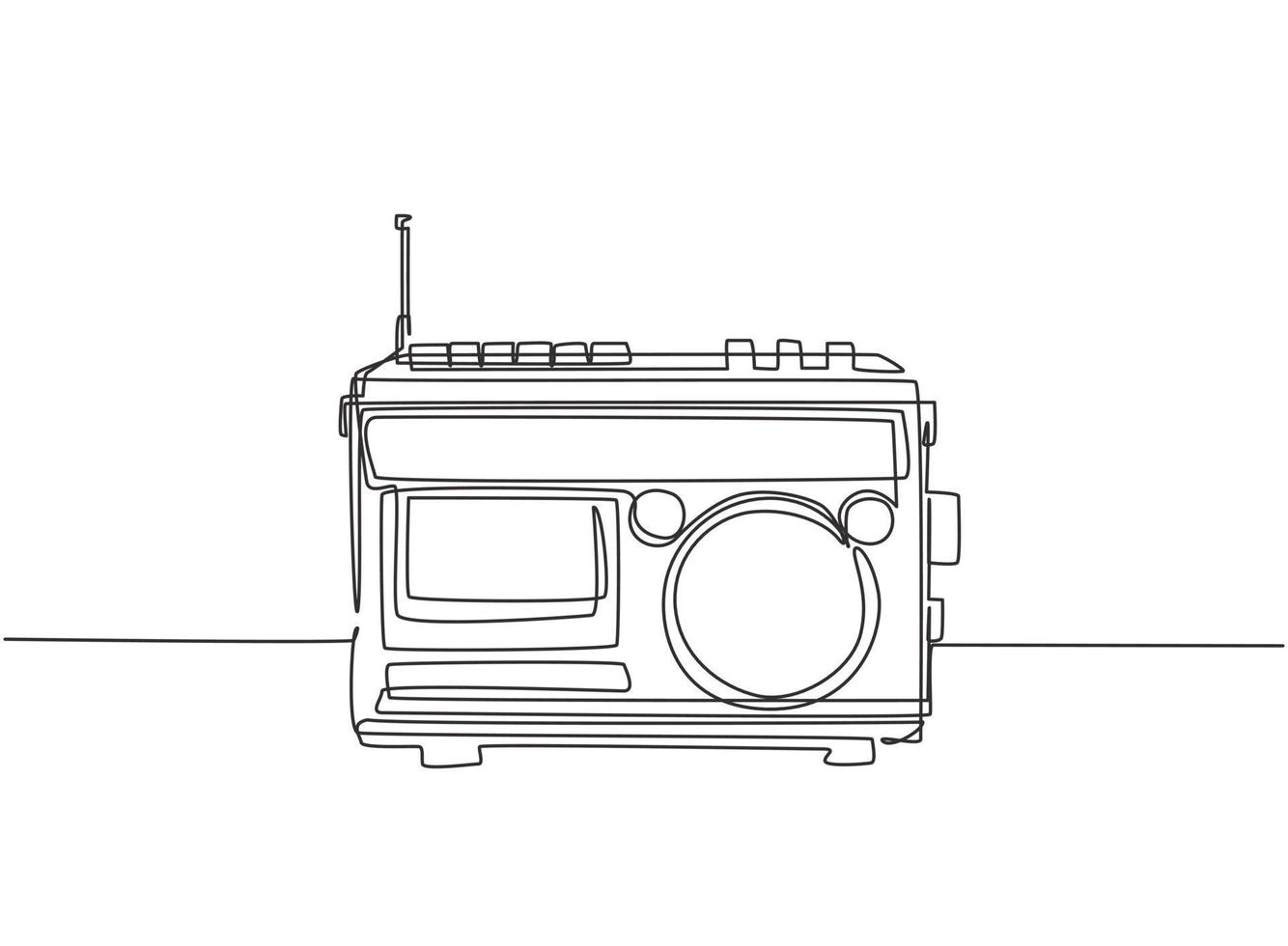 disegno a linea continua di nastro radio analogico retrò vecchio stile. classico concetto di tecnologia audio vintage. lettore musicale una linea disegnare disegno vettoriale illustrazione grafica