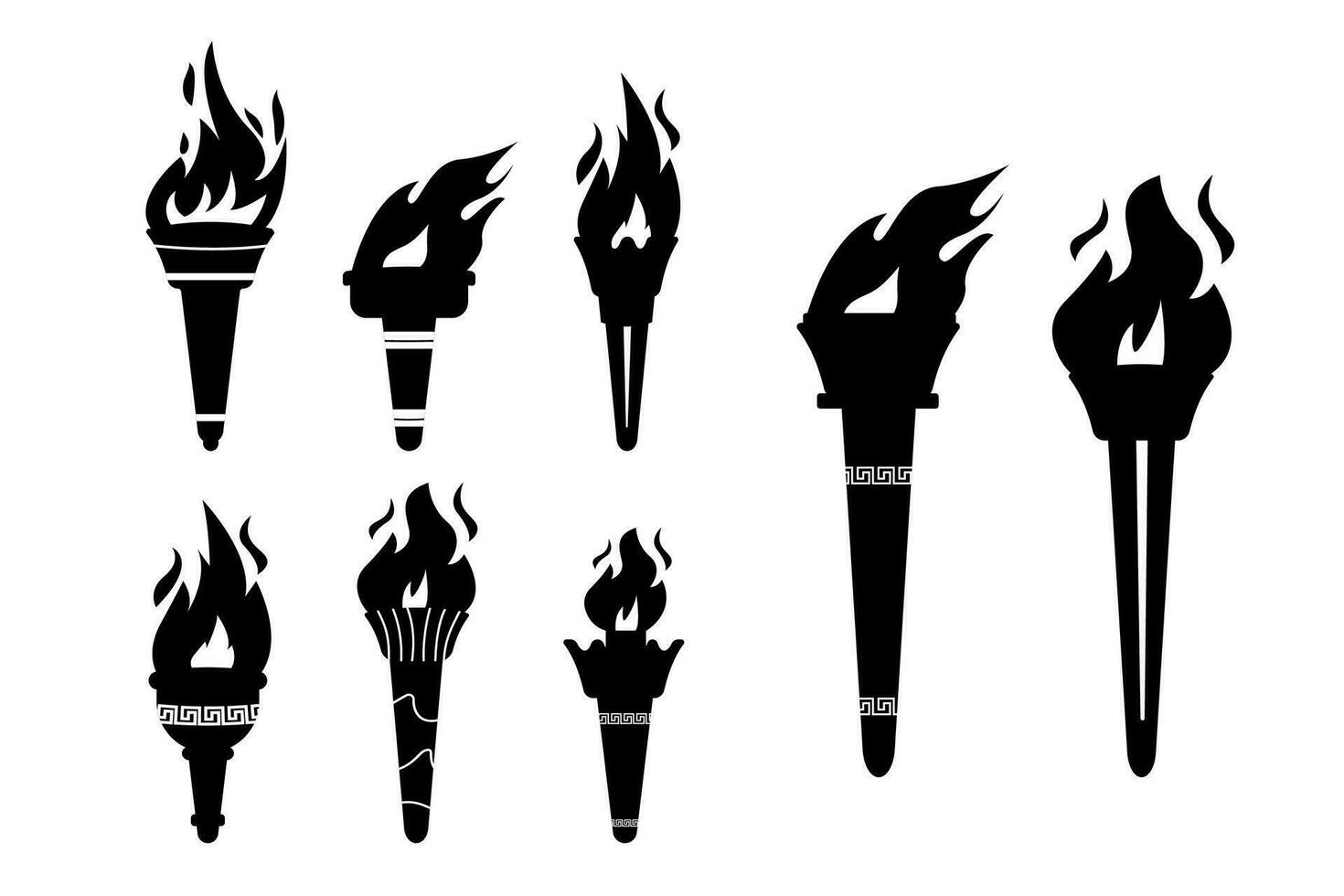 impostato silhouette di Olimpo torcia con fuoco vettore
