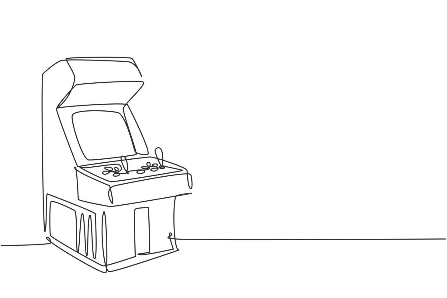 un disegno a linea singola di una vecchia macchina per videogiochi arcade retrò classica al centro di gioco. concetto di gioco per console basato su moneta d'epoca linea continua disegnare grafica vettoriale illustrazione