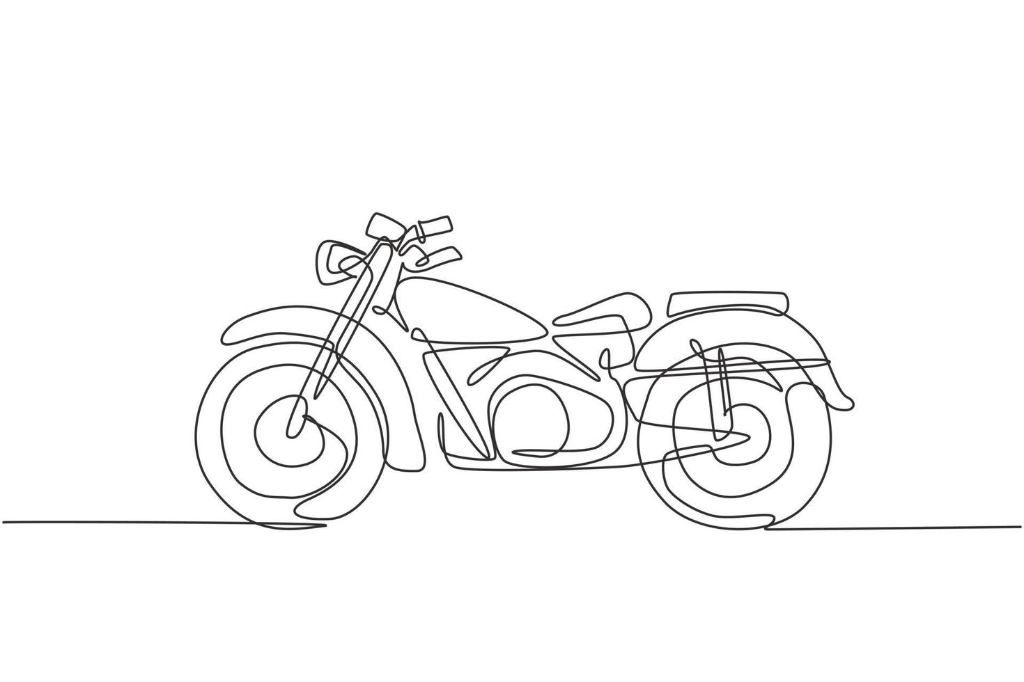 singolo disegno a linea continua del vecchio simbolo classico della moto d'epoca. concetto di trasporto di moto retrò una linea grafica disegnare disegno vettoriale illustrazione