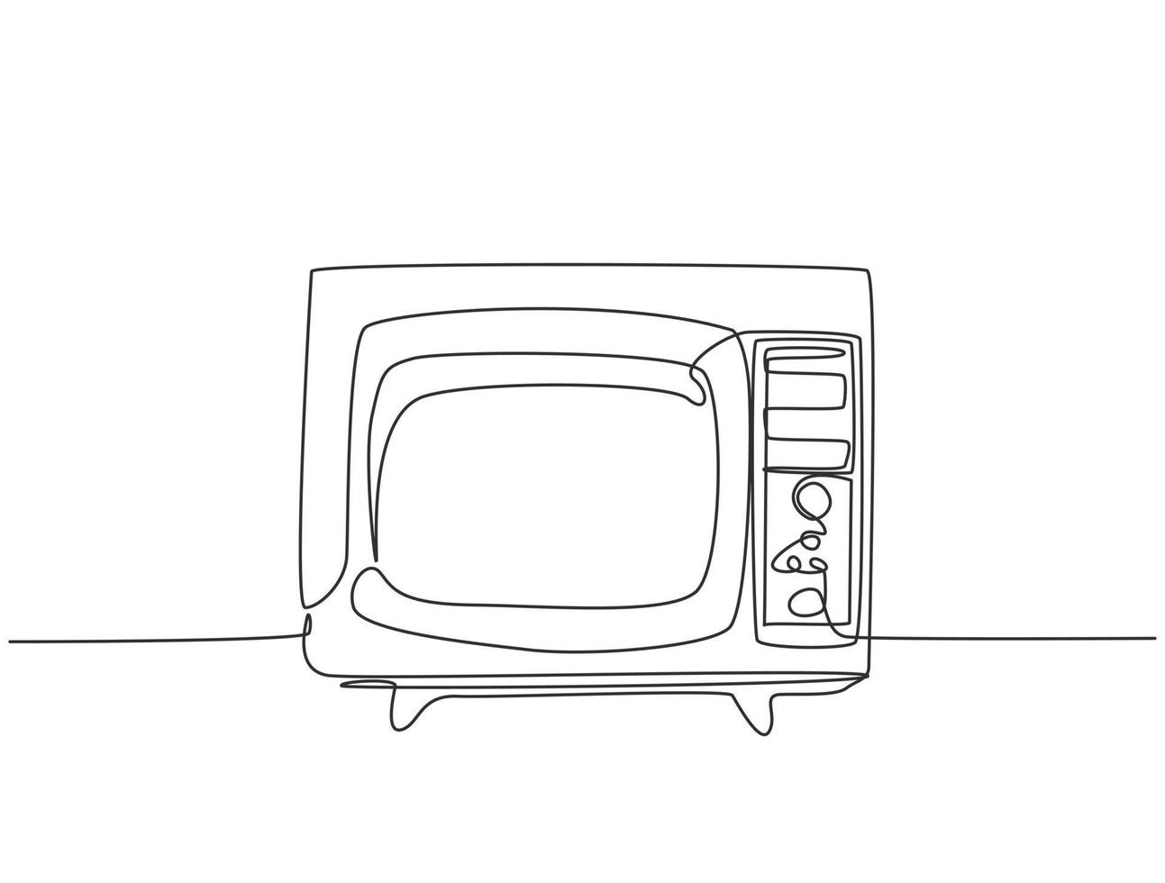 un unico disegno a tratteggio della tv retrò vecchio stile con cornice in legno. antico concetto di televisione analogica vintage linea continua disegnare disegno vettoriale illustrazione grafica