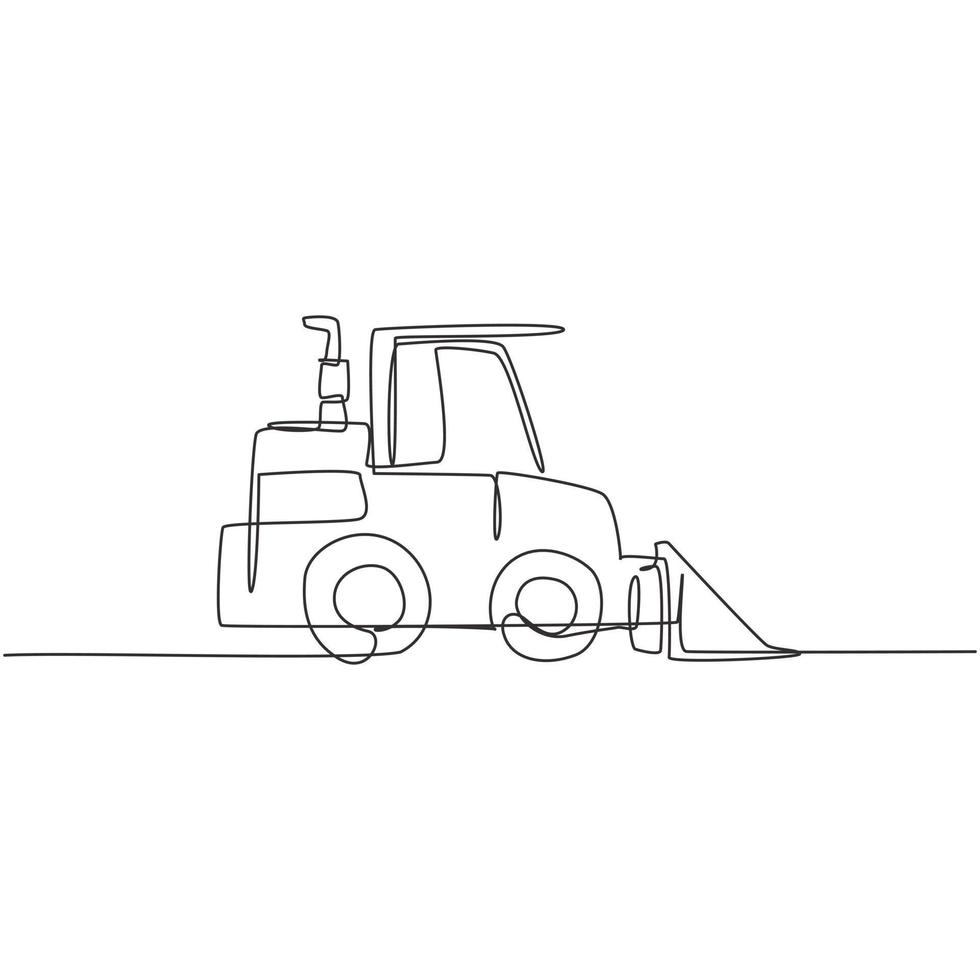 un disegno a linea singola di bulldozer per la riparazione stradale, illustrazione vettoriale di veicoli commerciali aziendali. concetto di costruzione di veicoli pesanti macchine terne. design moderno a linea continua