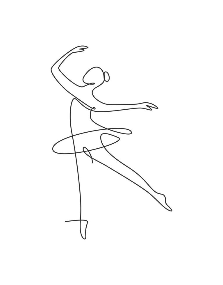 una singola linea di disegno sexy donna ballerina illustrazione vettoriale. minimalista grazioso ballerino mostra il concetto di movimento di danza. stampa di moda poster decorazione della parete. moderno disegno grafico a linea continua vettore