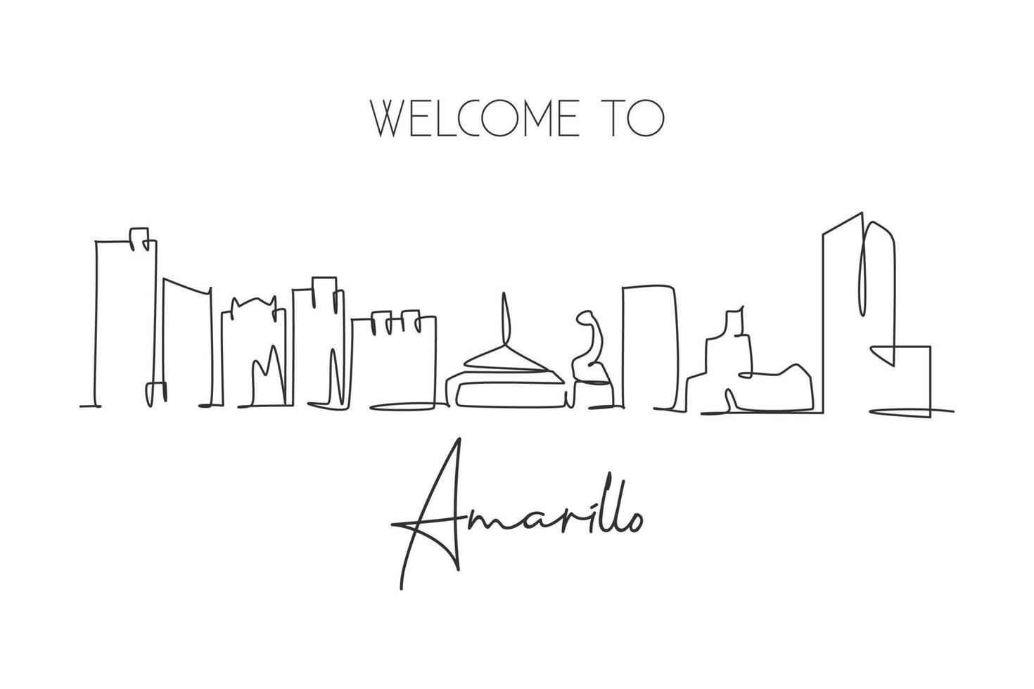 un unico disegno a tratteggio visita lo skyline della città di amarillo, in texas. mondo bellezza città paesaggio arte. la migliore cartolina di destinazione per le vacanze. tratto modificabile alla moda linea continua disegnare disegno vettoriale illustrazione