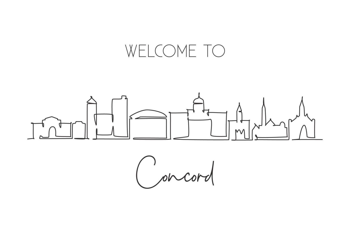 disegno a linea continua di Concord skyline, New Hampshire. famoso paesaggio del raschietto della città. concetto di stampa di poster di arte della decorazione della parete della casa di viaggio del mondo. illustrazione vettoriale di design moderno a una linea di disegno