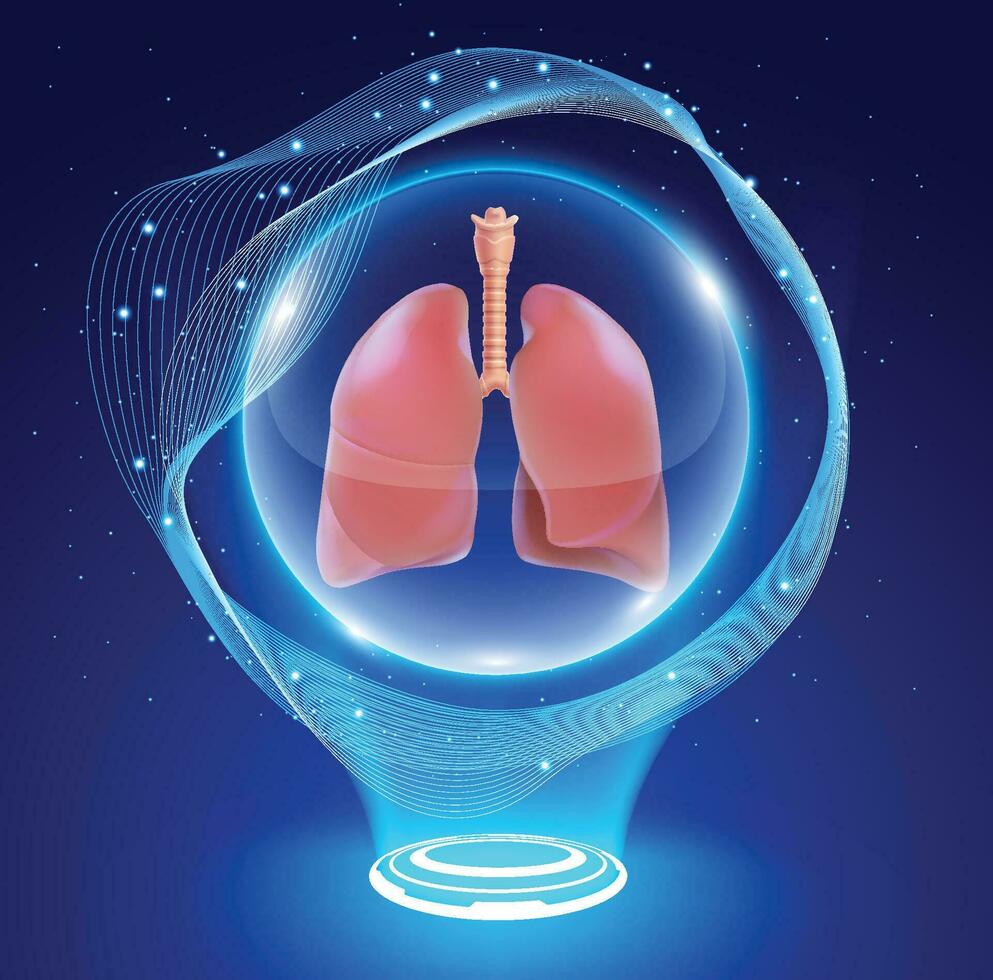 3d illustrazione di un' salutare umano polmone dentro un' cristallo palla vetrine il del paziente miracolo di riconquistando salutare polmoni. vettore