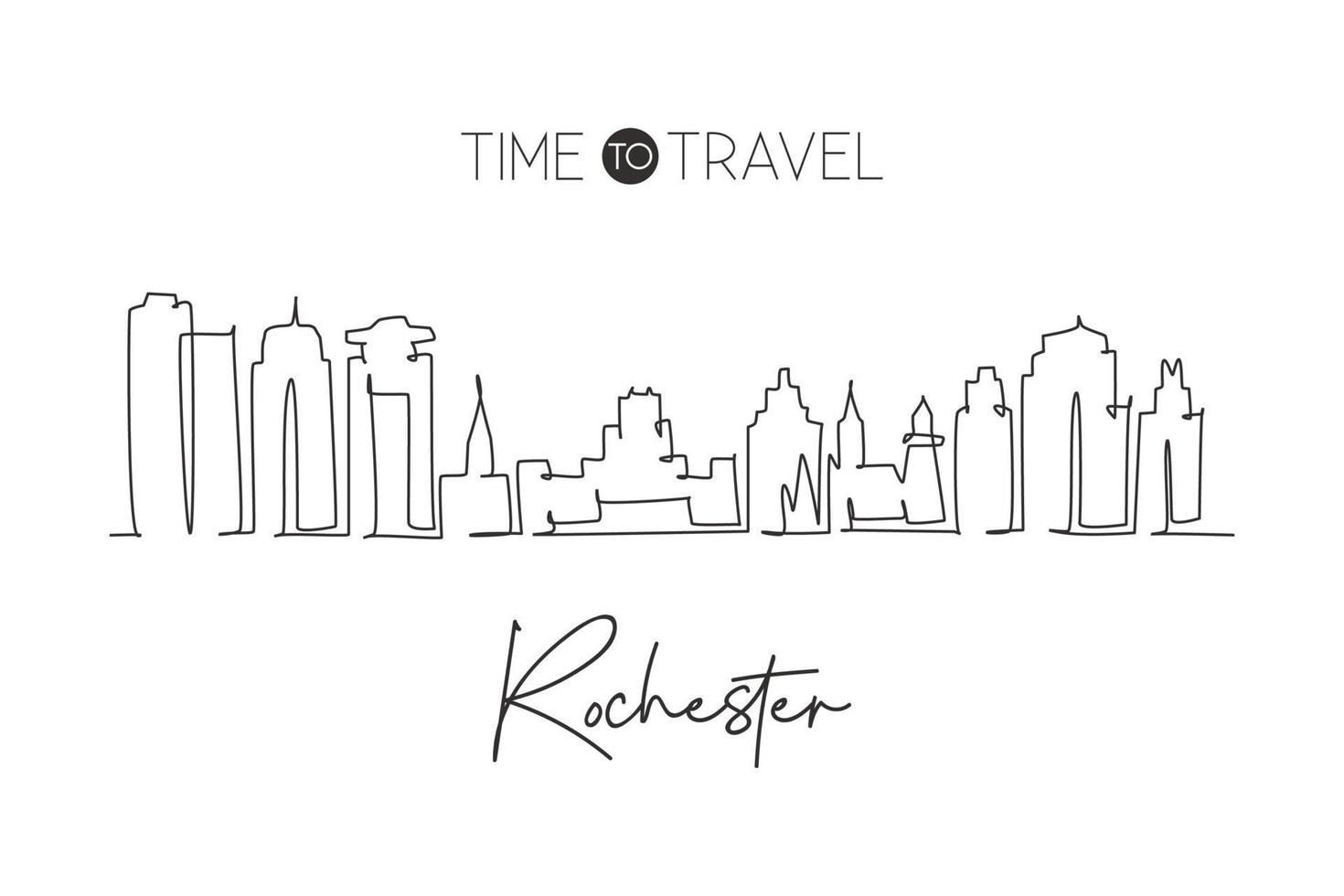 un unico disegno a tratteggio skyline della città di rochester, minnesota. cartolina del paesaggio della città storica del mondo. migliore destinazione per le vacanze. tratto modificabile alla moda linea continua disegnare disegno vettoriale illustrazione