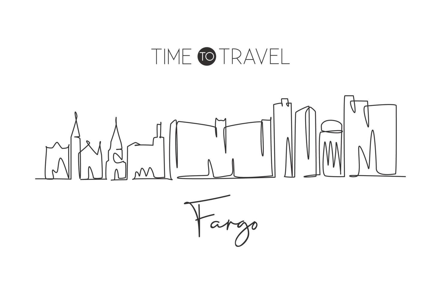 una singola linea che disegna lo skyline della città di Fargo, il Dakota del Nord. cartolina del paesaggio della città storica del mondo. migliore destinazione per le vacanze. tratto modificabile alla moda linea continua disegnare disegno vettoriale illustrazione