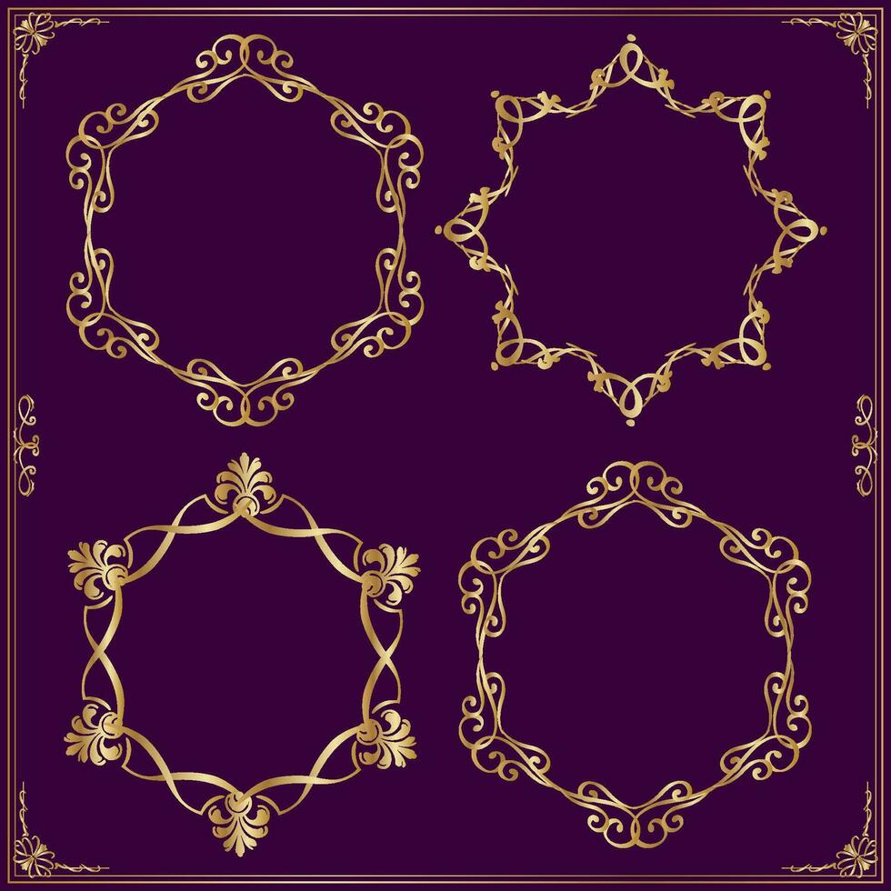 cerchio ornamentale montatura oro antico montatura impostato Vintage ▾ cornici. vettore