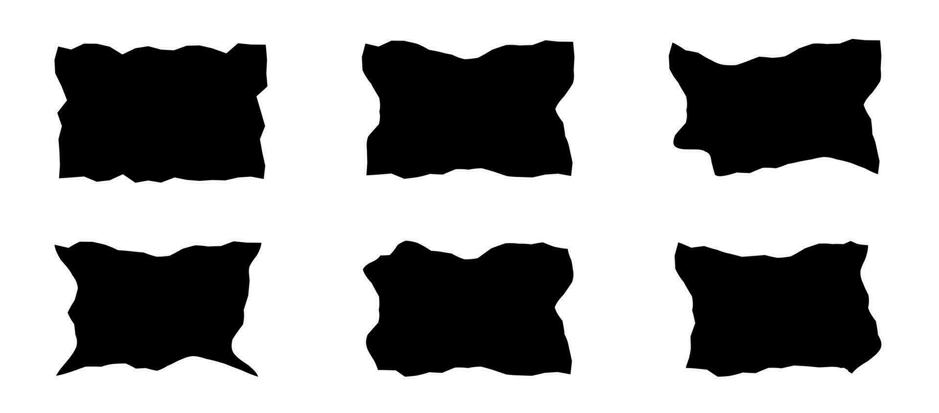 silhouette di strappato carta. ombra di un' spiegazzato rettangolo. nero astratto forme con frastagliato bordi vettore