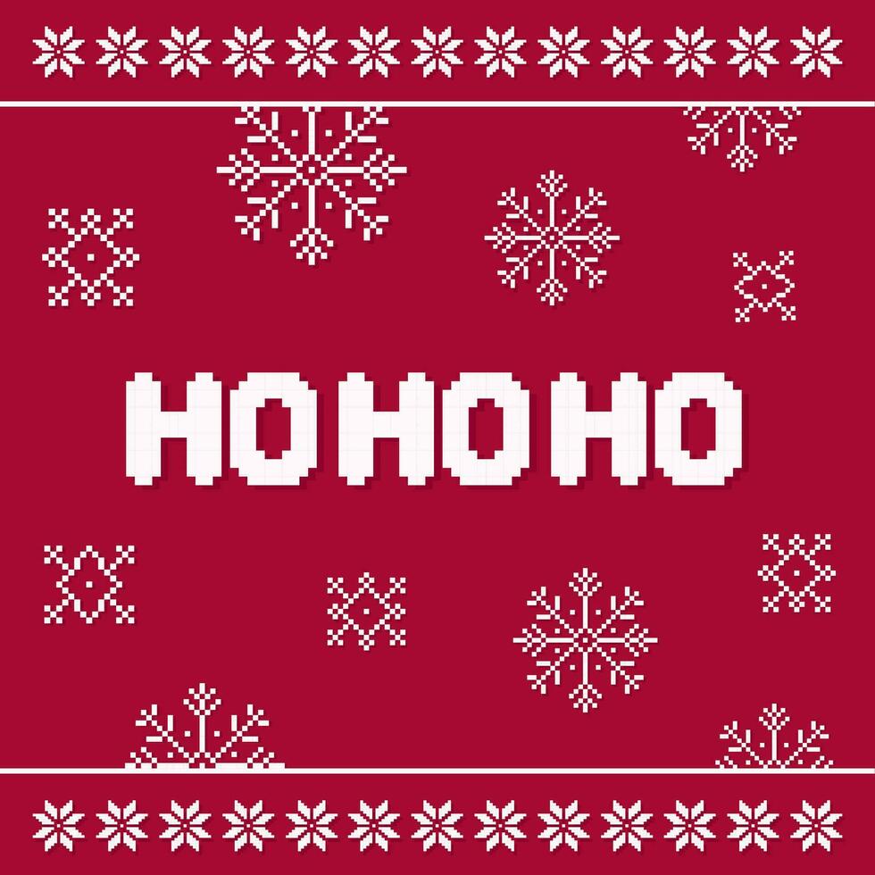 pixel arte allegro Natale carta con i fiocchi di neve vettore