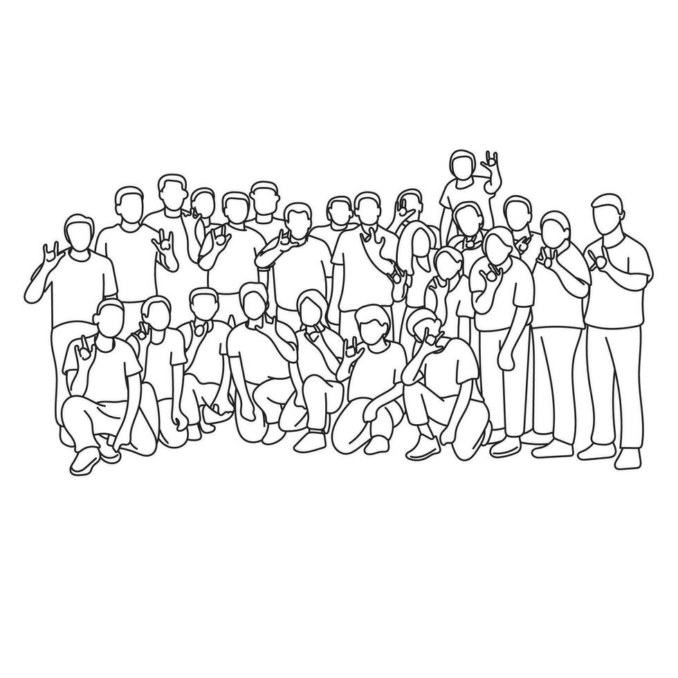 gruppo di persone con mani con cuore cartello illustrazione vettore mano disegnato isolato su bianca sfondo