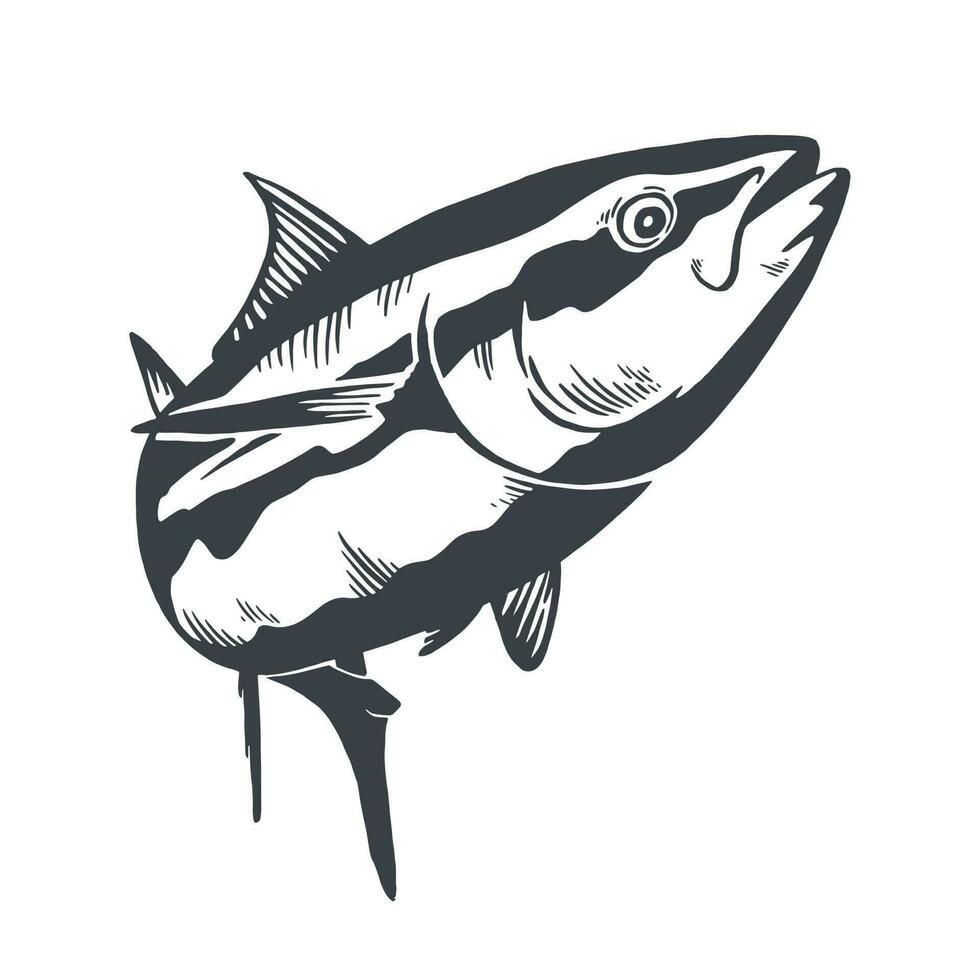 tonno pesce simbolo su bianca sfondo, vettore. sport pesca club, ristorante, in scatola, cibo logo vettore