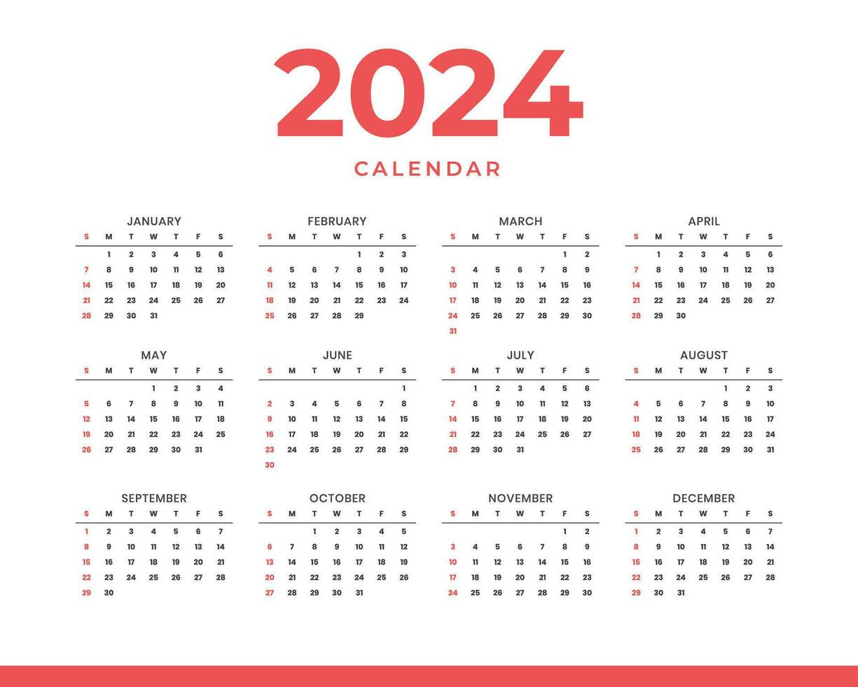 mensile calendario modello per 2024 anno. parete calendario nel un' minimalista stile. vettore
