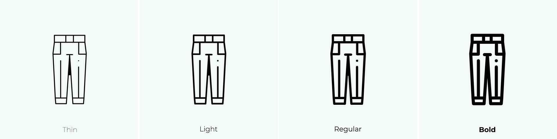 pantaloni icona. sottile, luce, regolare e grassetto stile design isolato su bianca sfondo vettore