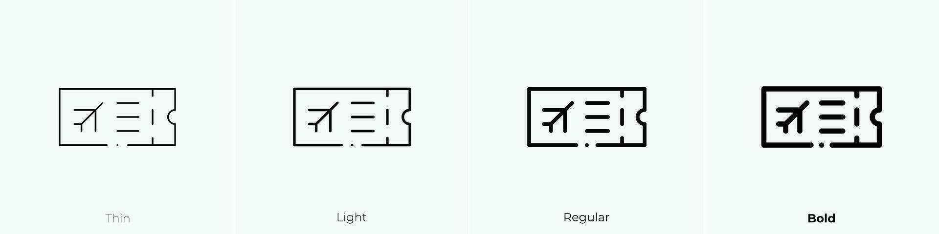 aereo biglietto icona. sottile, luce, regolare e grassetto stile design isolato su bianca sfondo vettore