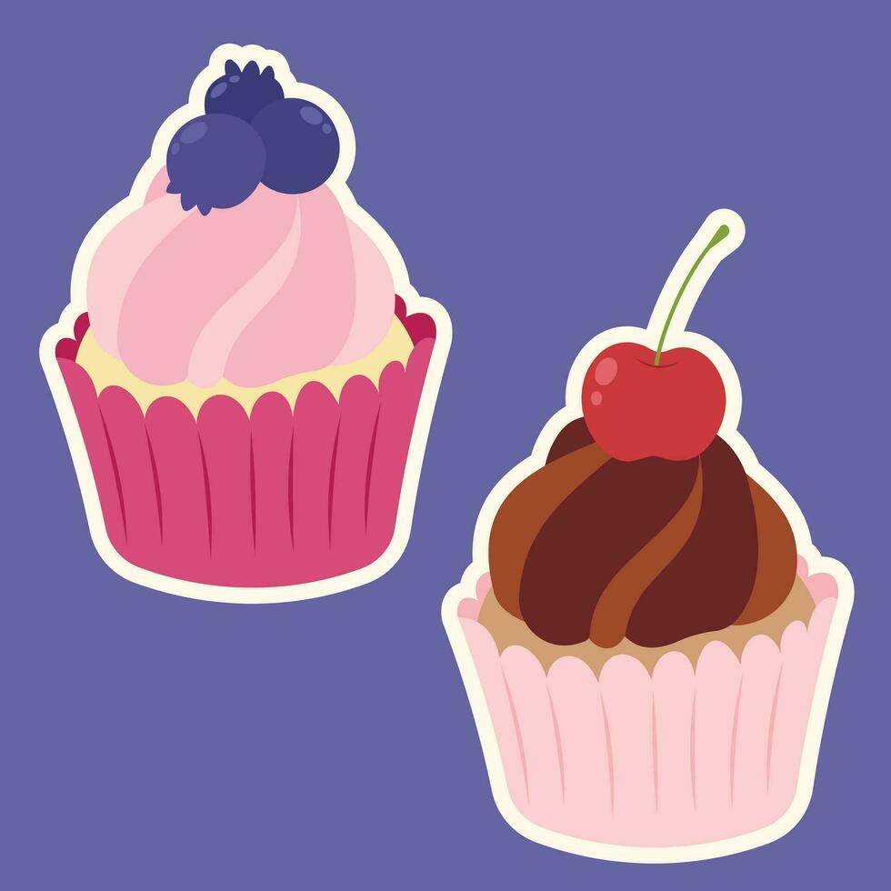 carino Cupcake disegni decorazione frutta vettore