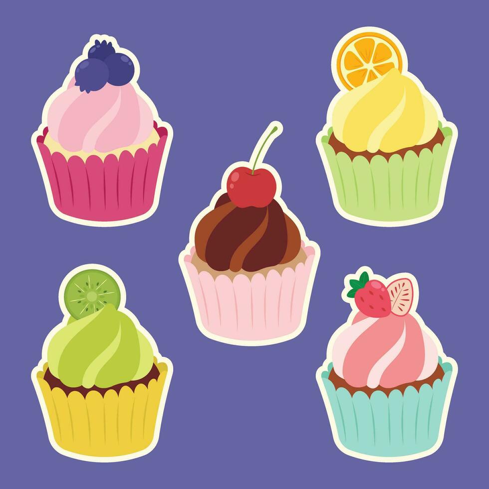 carino Cupcake disegni decorazione frutta vettore