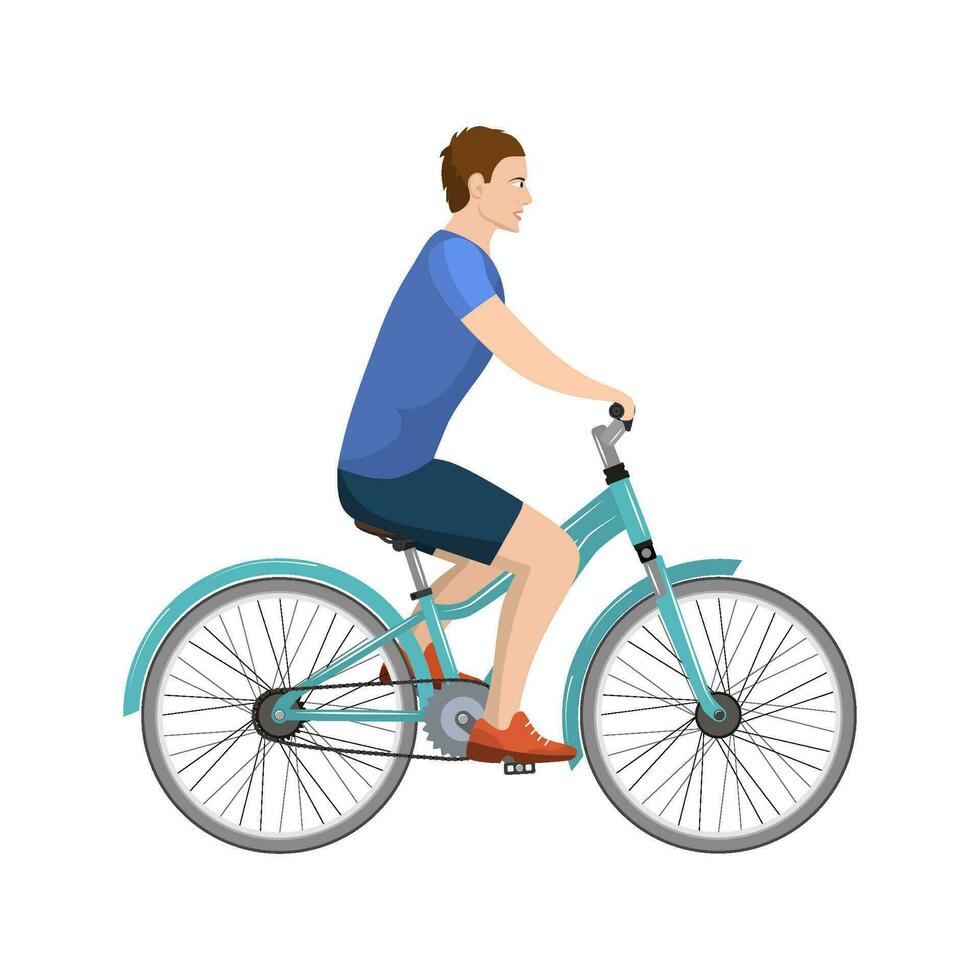 adulto giovane uomo equitazione biciclette. vettore