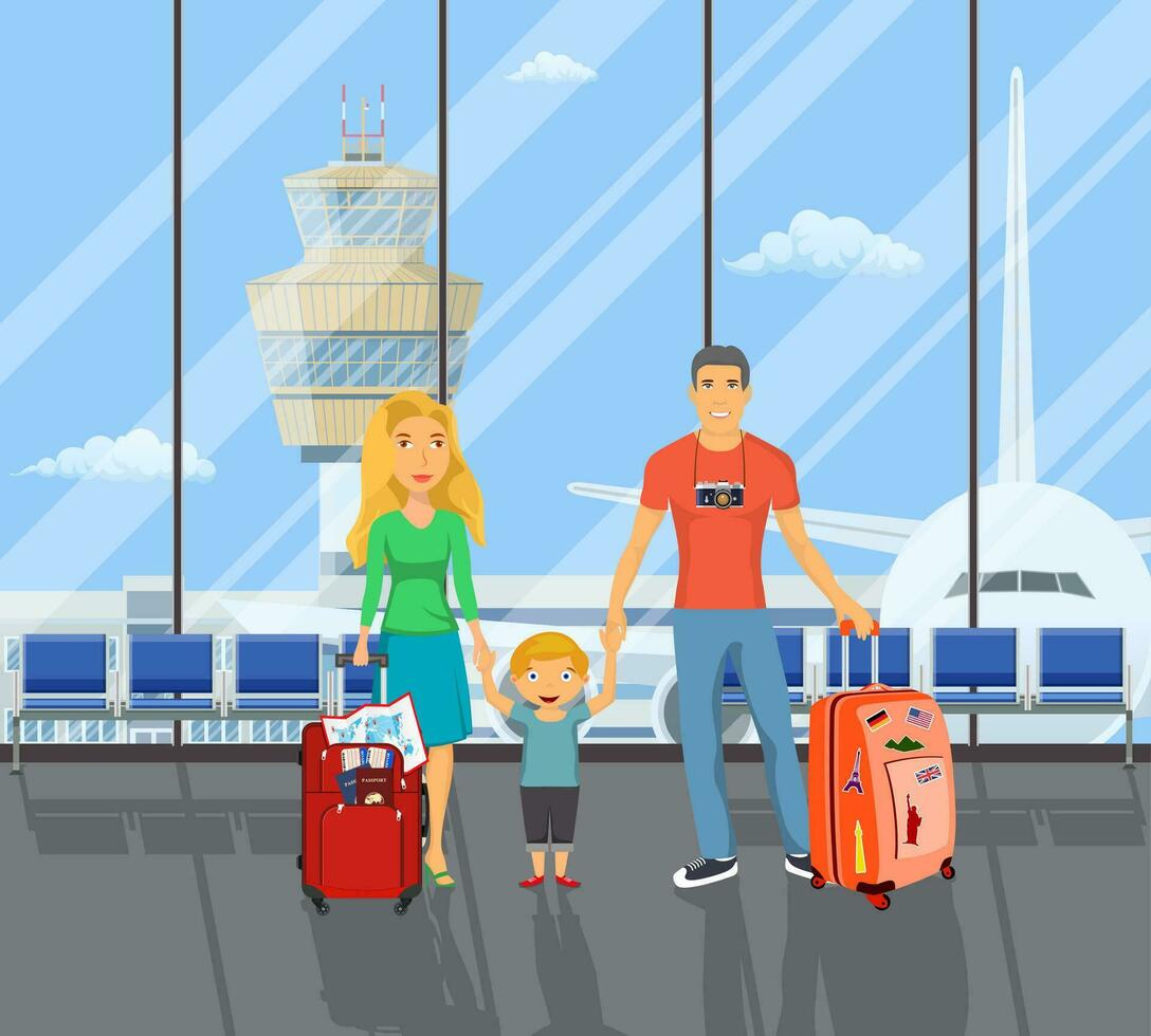 famiglia su il aeroporto. vettore